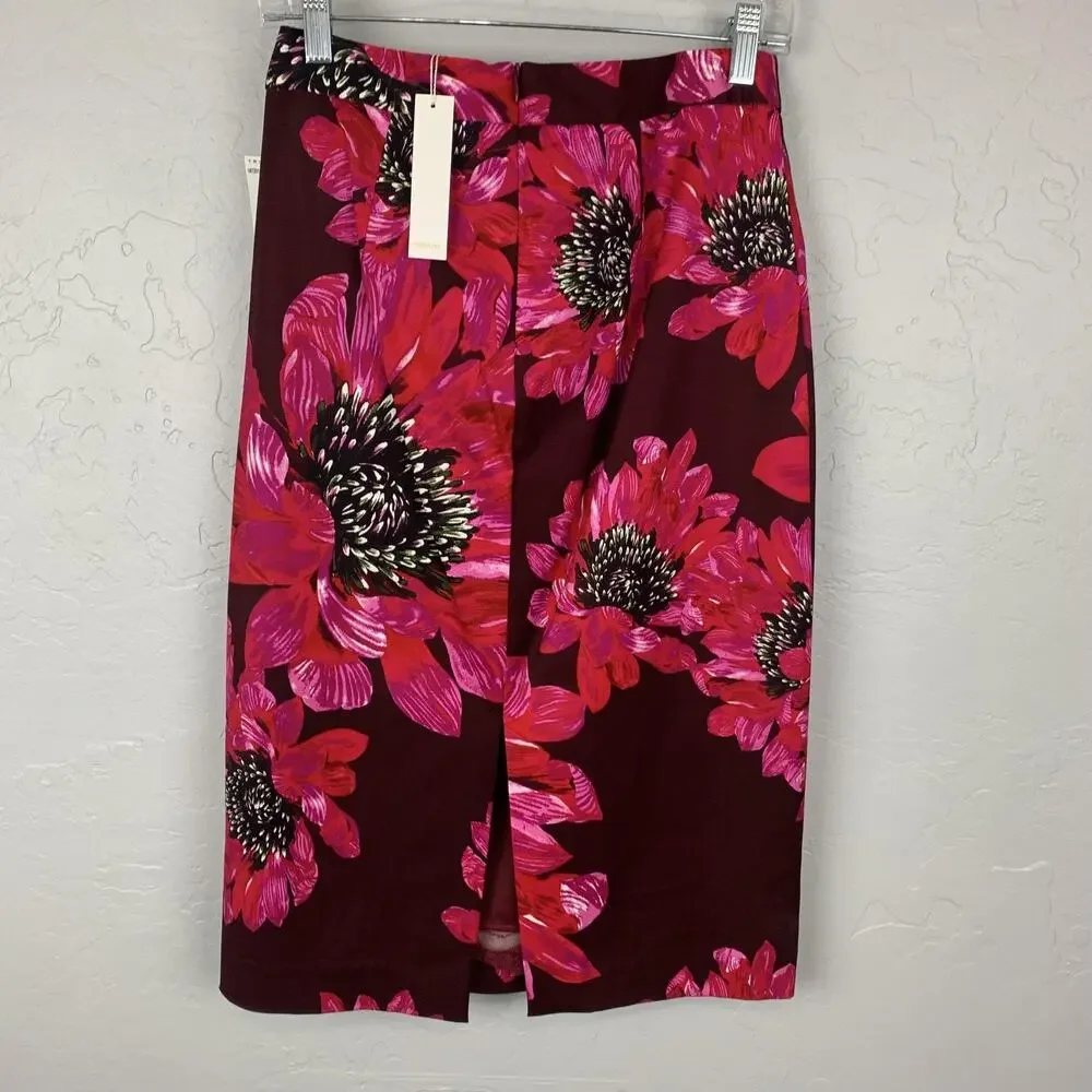 Trina Turk Skirt Set Womens Top 6 Skirt 4 Burgundy Pink Floral Pencil Made USA